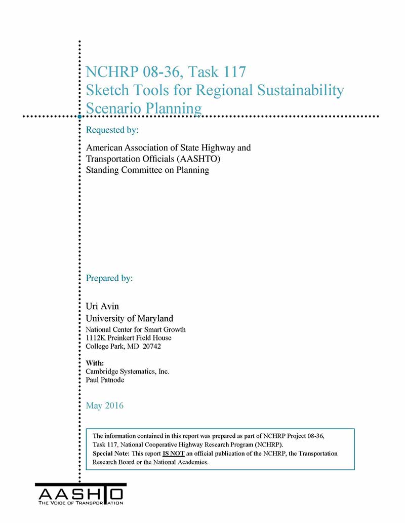 NCHRP 08-36, Task 117 | Sketch Tools for Regional Sustainability Scenario Planning