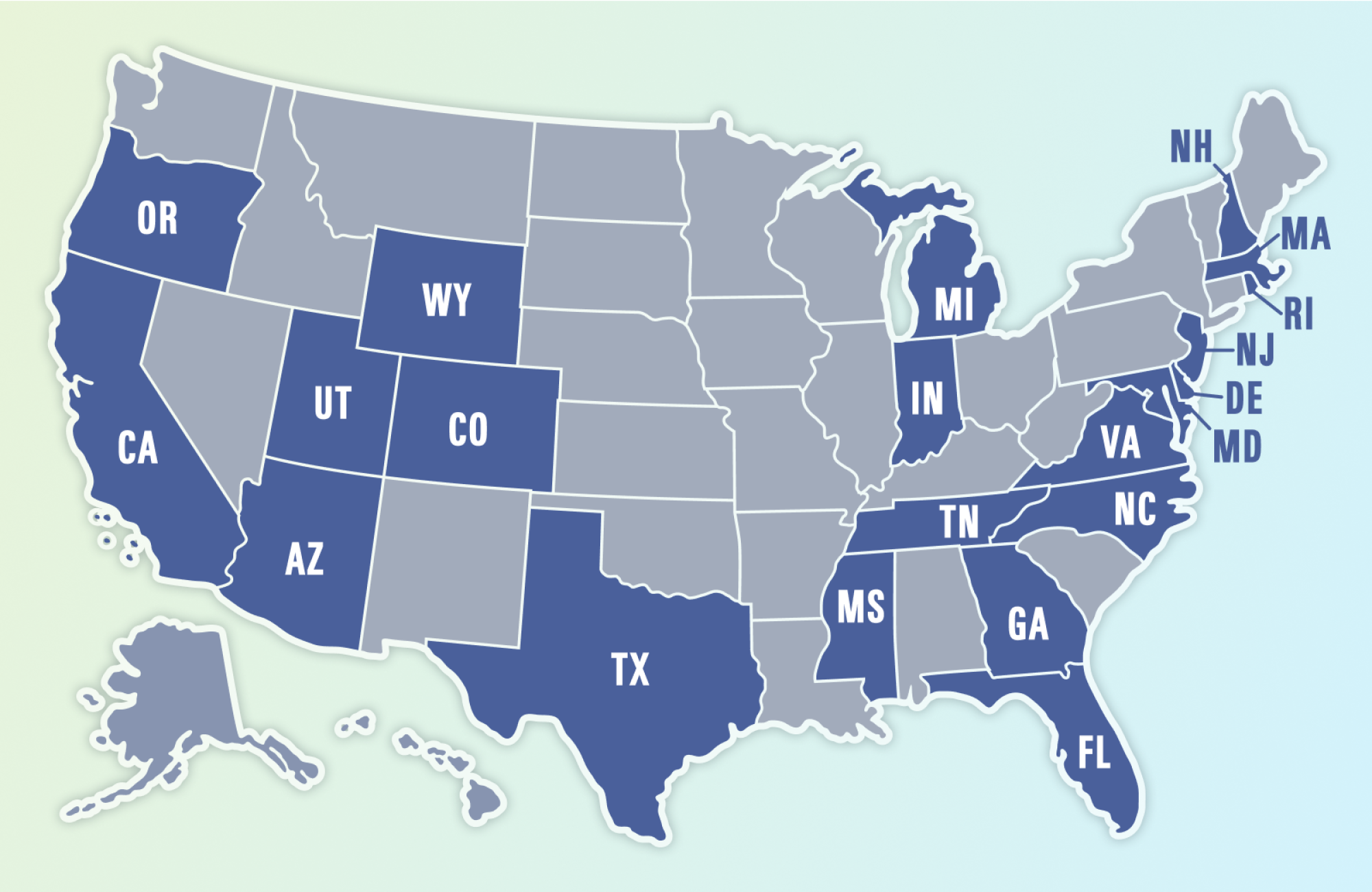 Dark purple states represent locations where our team has supported resilience and mitigation work.