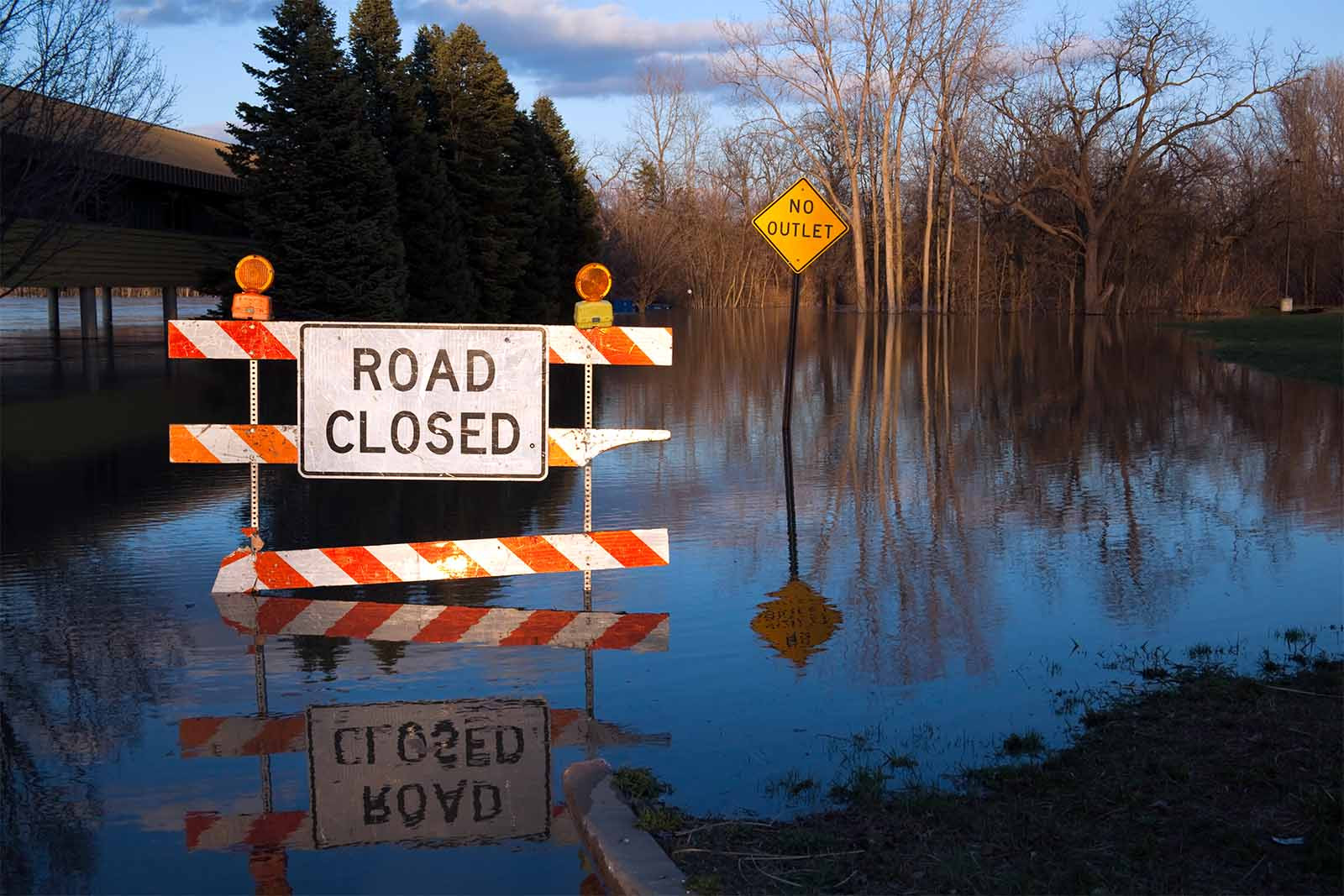 Photograph of flooded road with
