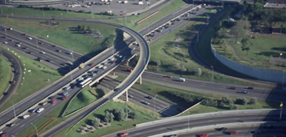 Aerial photo of criss crossing highways