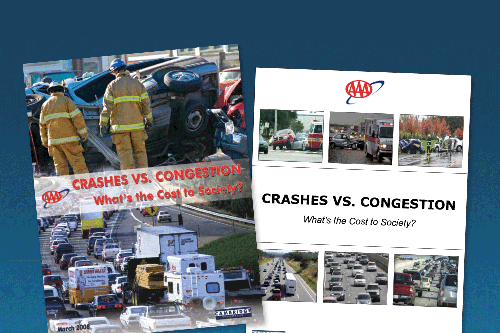 Image of the 2008 and 2011 editions of the AAA report Crashes Vs. Congestion - What's the Cost to Society?