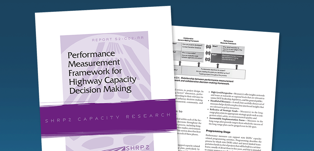 Cover and internal page from the report Performance Measurement Framework for Highway Capacity