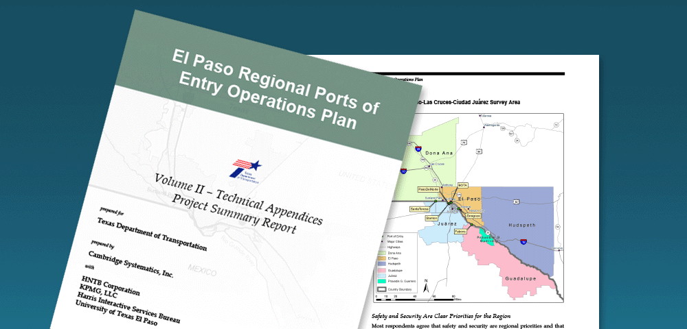 Cover and internal page of the report El Paso Regional Ports of Entry Operations Plan