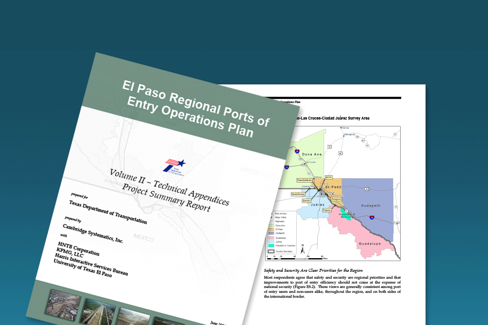 Cover and internal page of the report El Paso Regional Ports of Entry Operations Plan