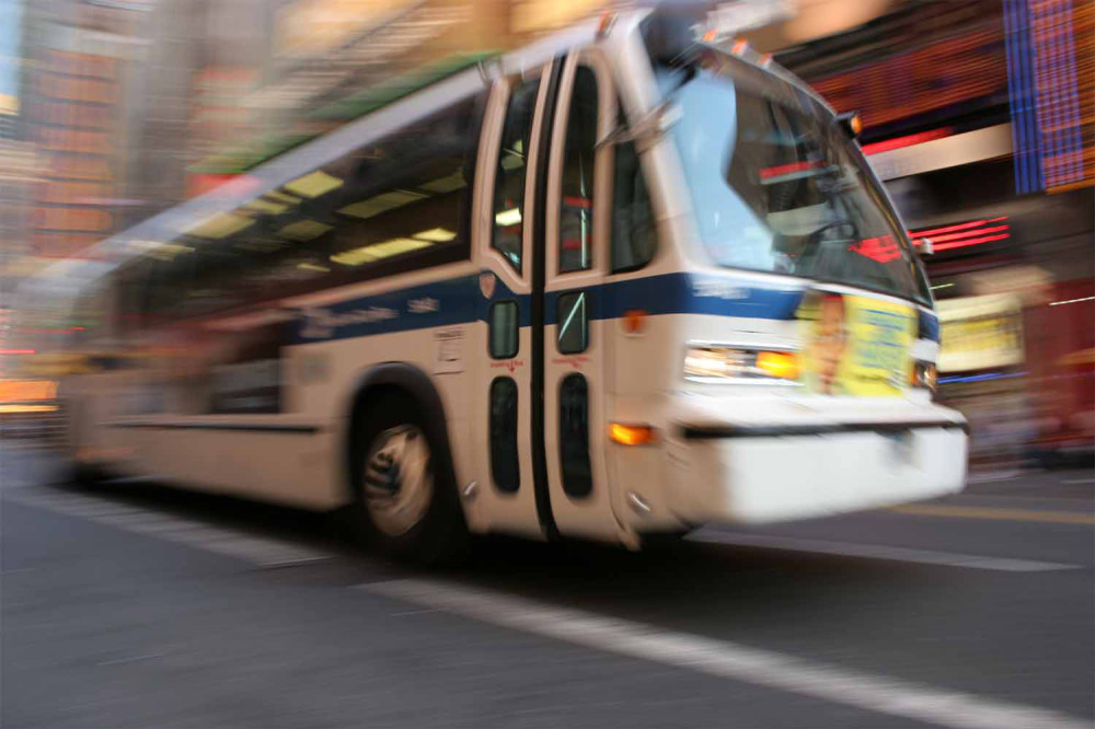 Blurred image of MTA bus in NYC