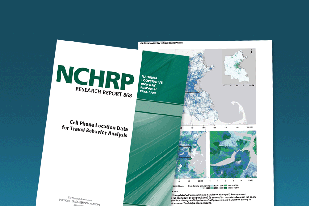 Cover and interior page of NCHRP Research Report 868, Cell Phone Location Data for Travel Behavior Analysis