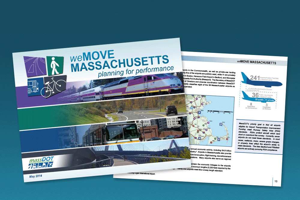 Cover and internal page for the report WeMove Massachusetts: Planning for Performance