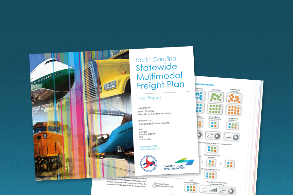 Cover and interior page from the North Carolina Statewide Multimodal Freight Plan