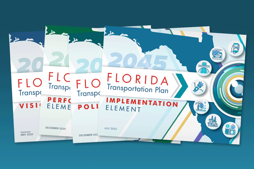 Covers from the 4 parts of the 2045 Florida Transportation Plan